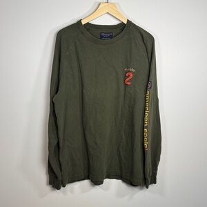 Y2K American Eagle Outfitters Men's XL Olive Green Long Sleeve Graphic Shirt